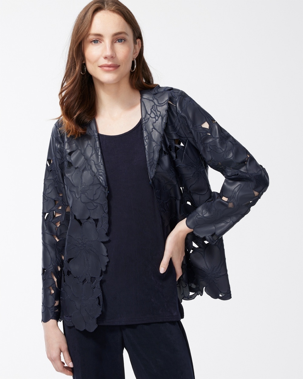 Chico's Jackets & Coats | Travelers Collection Faux Leather Jacket Travelers India Ink