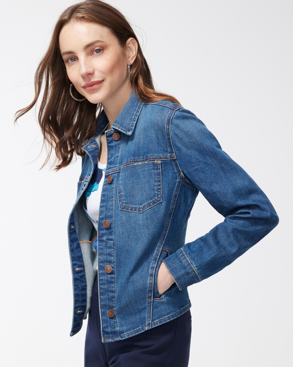 Chico's Jackets & Coats | Cropped Denim Jacket Bonsai Indigo