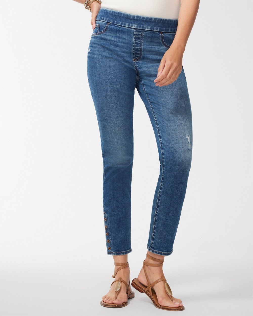 Chico's Jeans & Denim | Studded Hem Pull-On Ankle Jeggings Angel Road Indigo