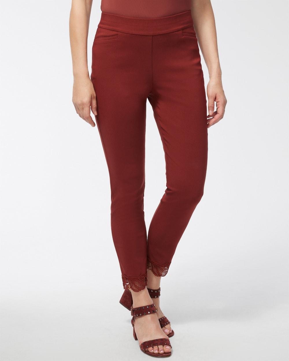 Chico's Pants | Brigitte Lace Trim Ankle Pants Deep Smoked Paprika