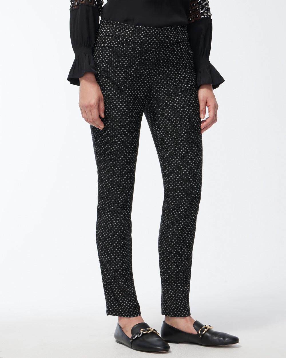 Chico's Pants | Brigitte Jacquard Stamp Ankle Pants Black/Alabaster