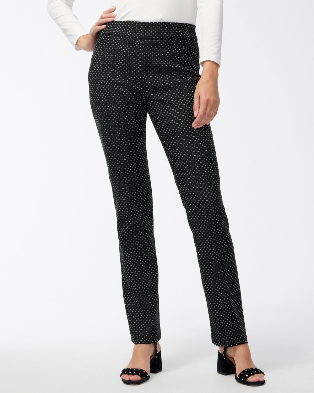 Chico's Pants | Brigitte Jacquard Stamp Pants Black/Alabaster