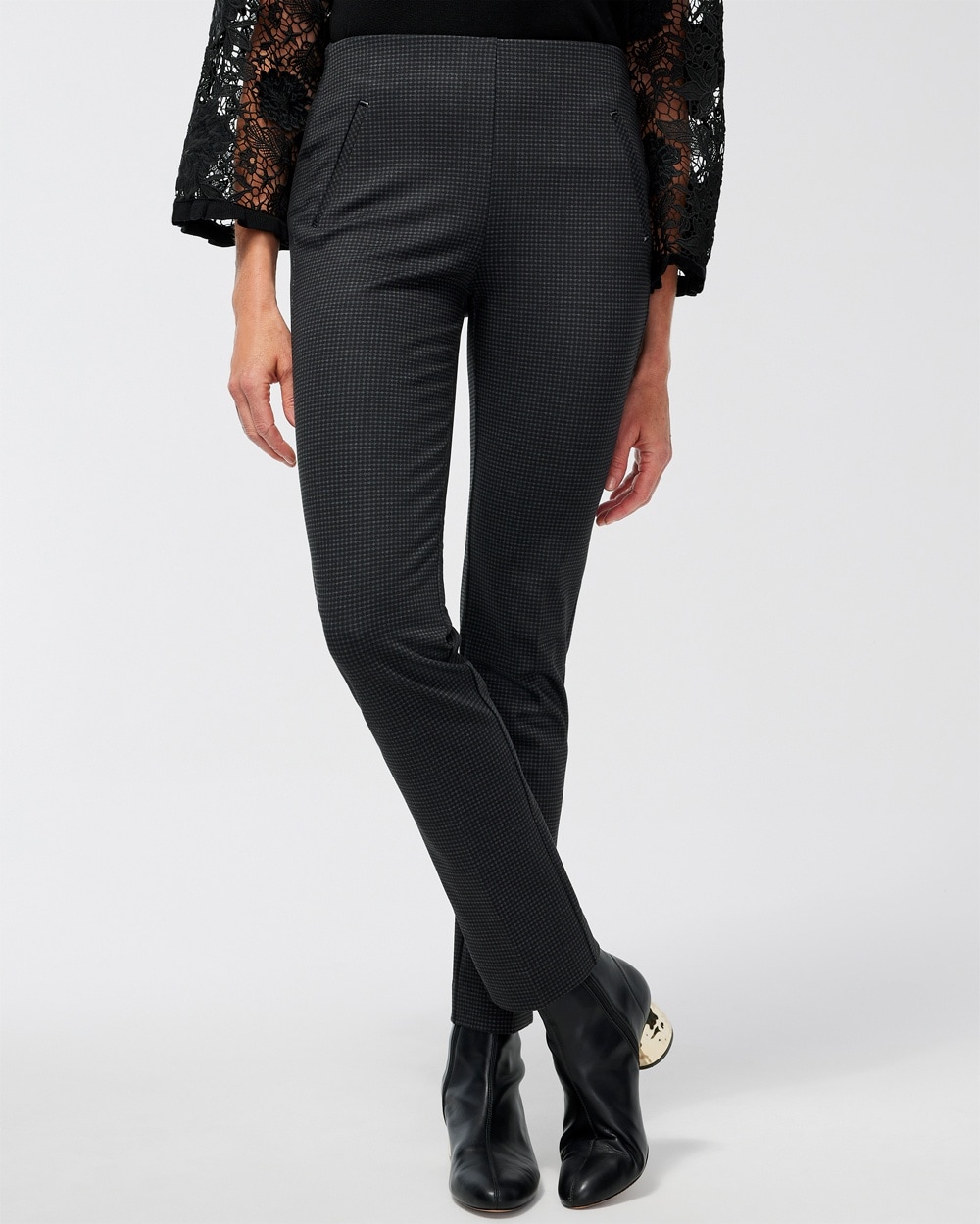 Chico's Pants | Juliet Ponte Geo Grid Ankle Pants Black