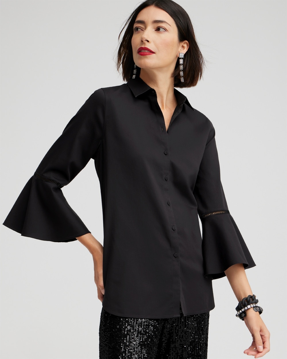 Chico's | No Iron Stretch Flare Sleeve Tunic Black