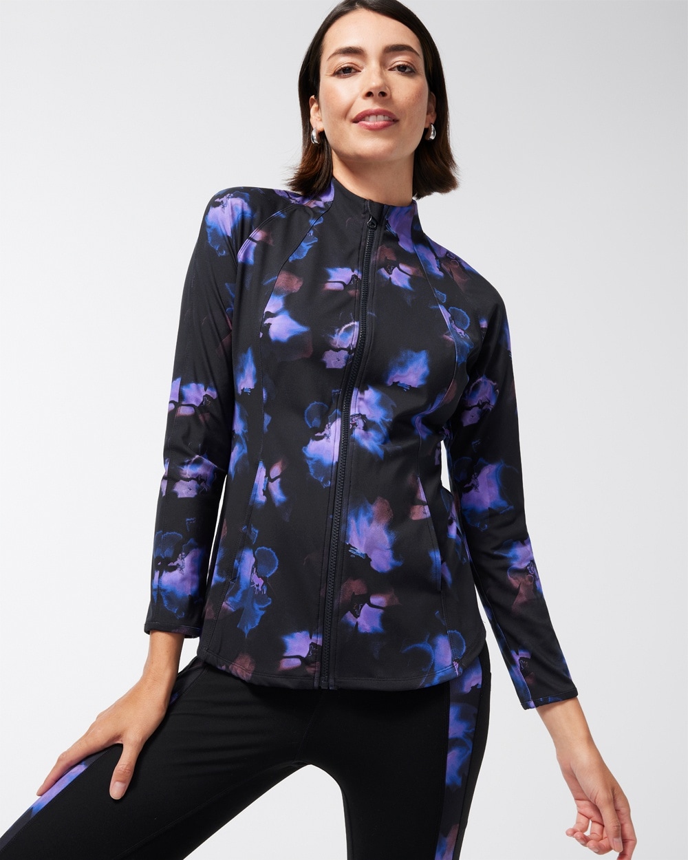 Chico's Jackets & Coats | Zenergy UPF Floral Print Seamed Jacket Florentia Plum