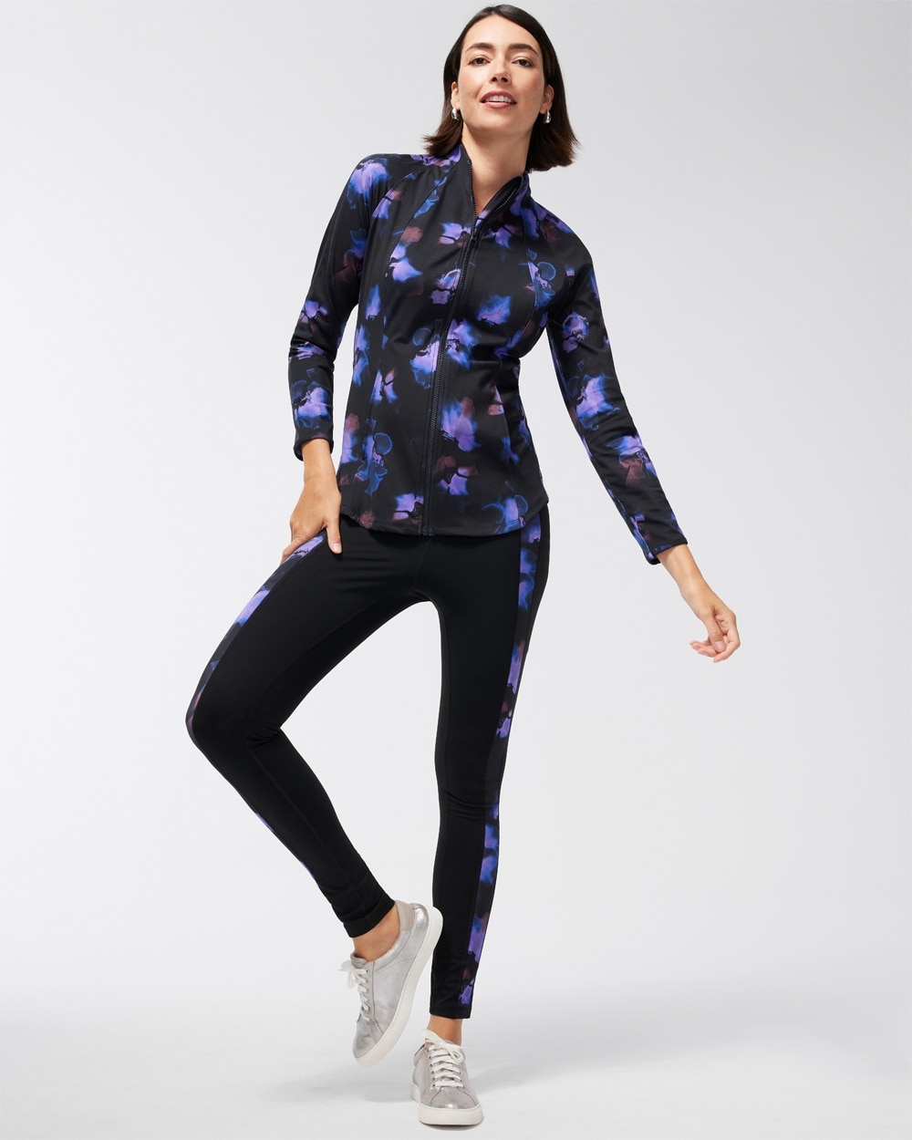 Chico's Jackets & Coats | Zenergy UPF Floral Print Seamed Jacket Florentia Plum