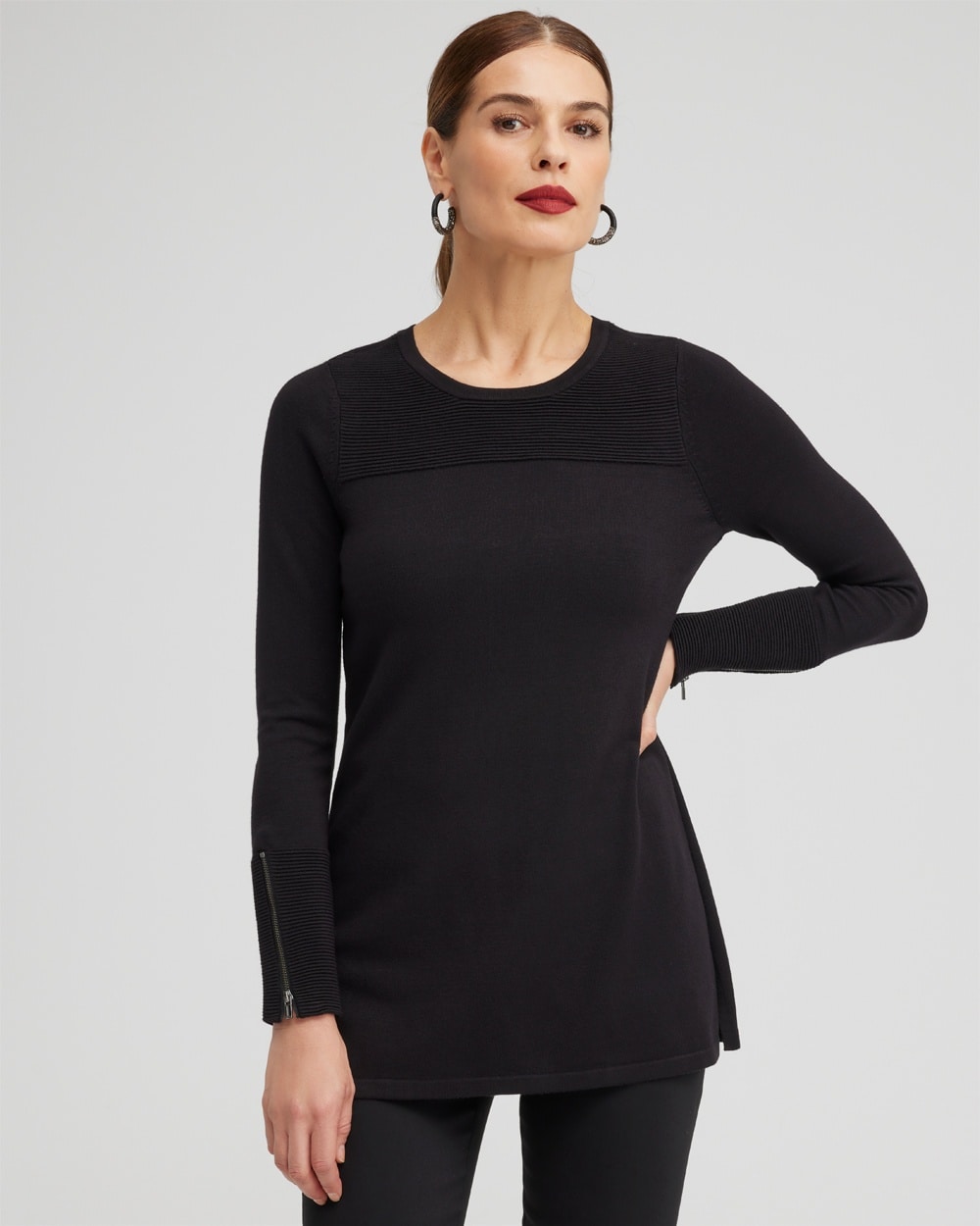 Chico's Sweaters | Zipper Detail Tunic Sweater Black