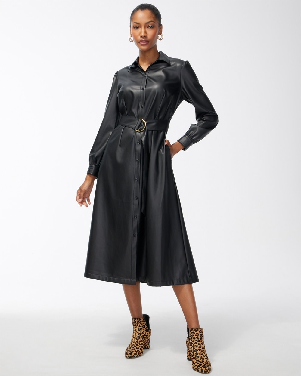 Chico's Dresses & Skirts | Faux Leather Shirt Dress Black