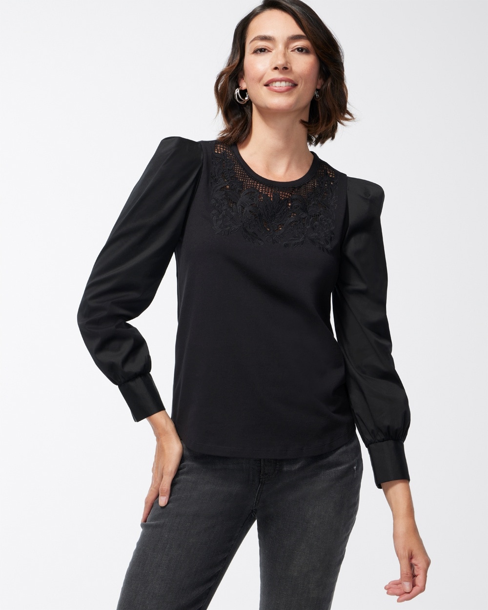 Chico's Best Sellers | Laser Cutwork Tee Black