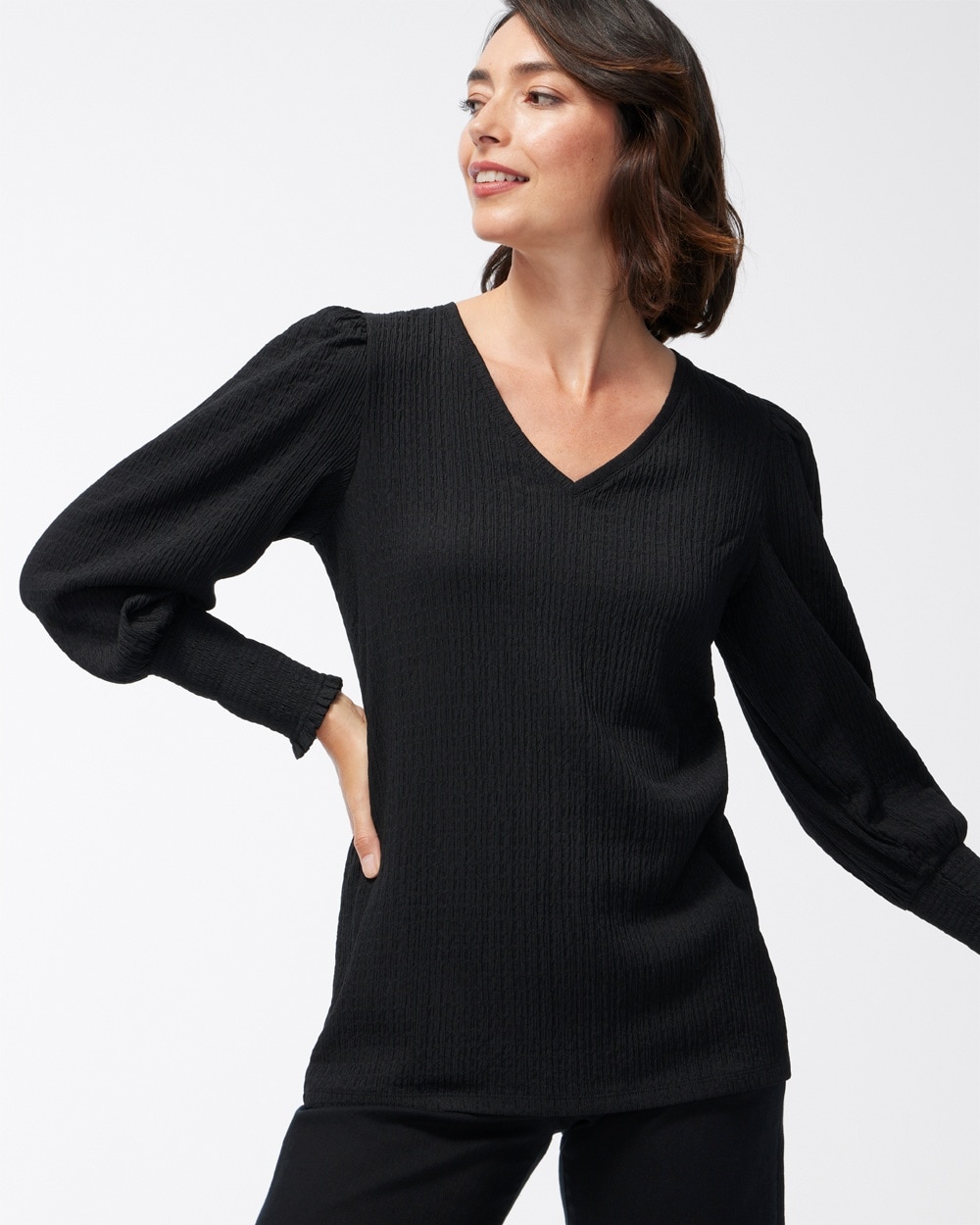 Chico's Best Sellers | Textured Knit Long Sleeve Tee Black