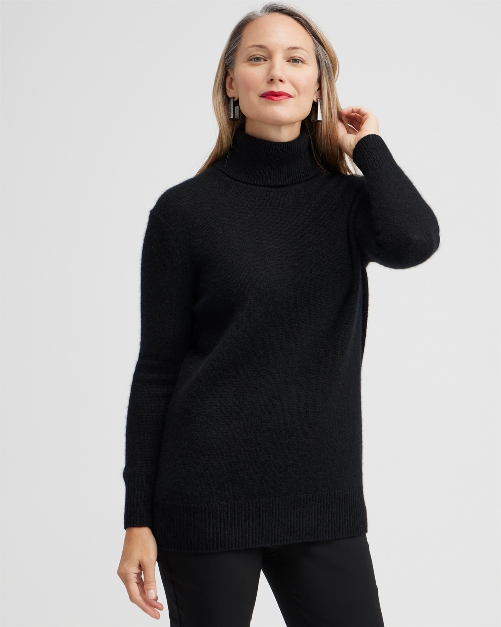 Chico's Sweaters | Cashmere Turtleneck Tunic Sweater Black