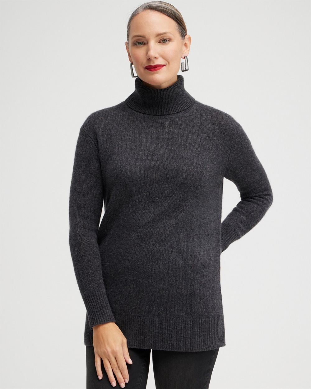 Chico's Sweaters | Cashmere Turtleneck Tunic Sweater Black