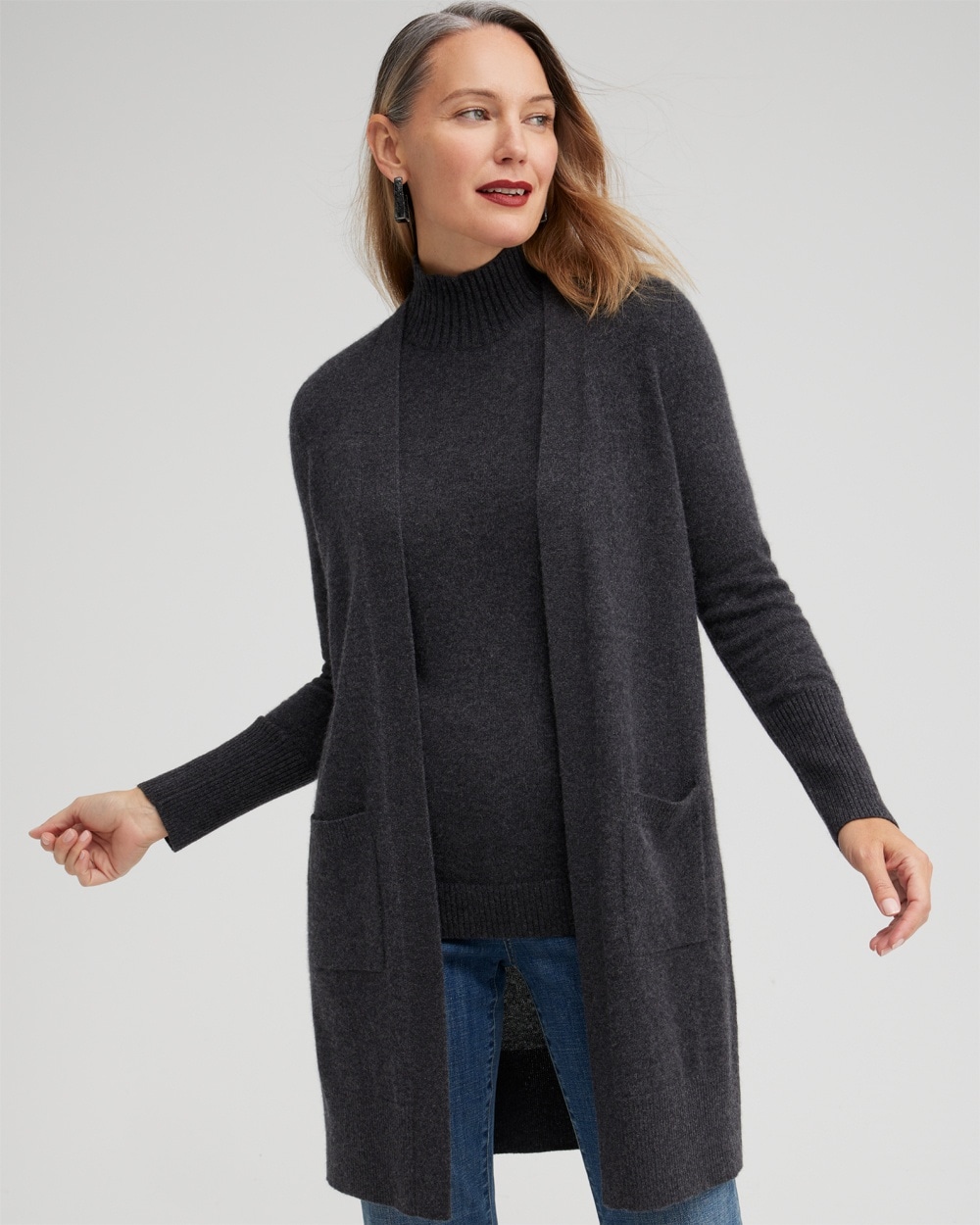 Chico's Sweaters | Cashmere Duster Cardigan Sweater Dark Gray