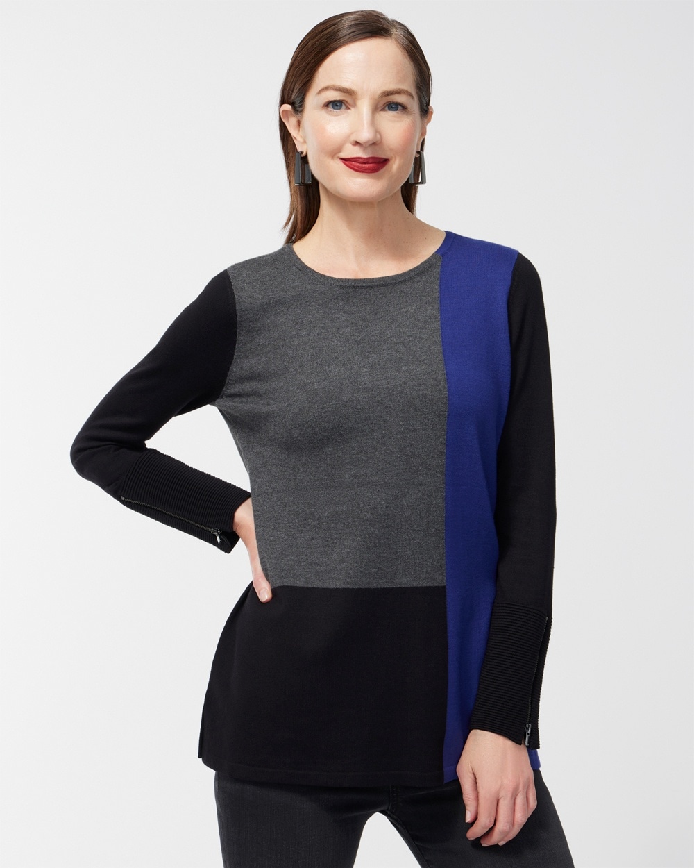 Chico's Sweaters | Colorblock Zipper Detail Sweater Tunic Cobalt Night