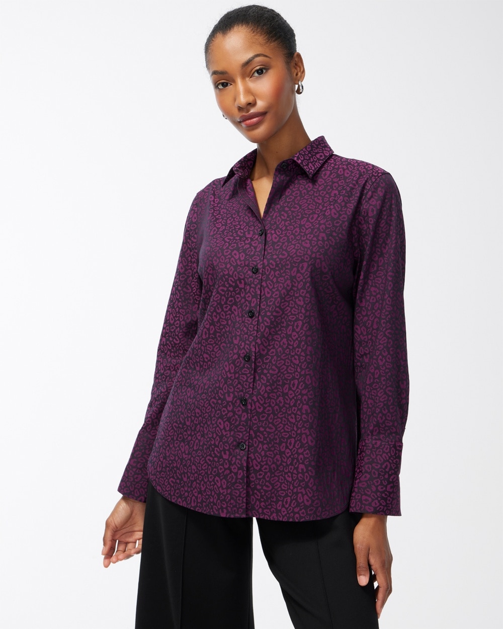 Chico's | No Iron Stretch Leopard Shirt Sweet Berry