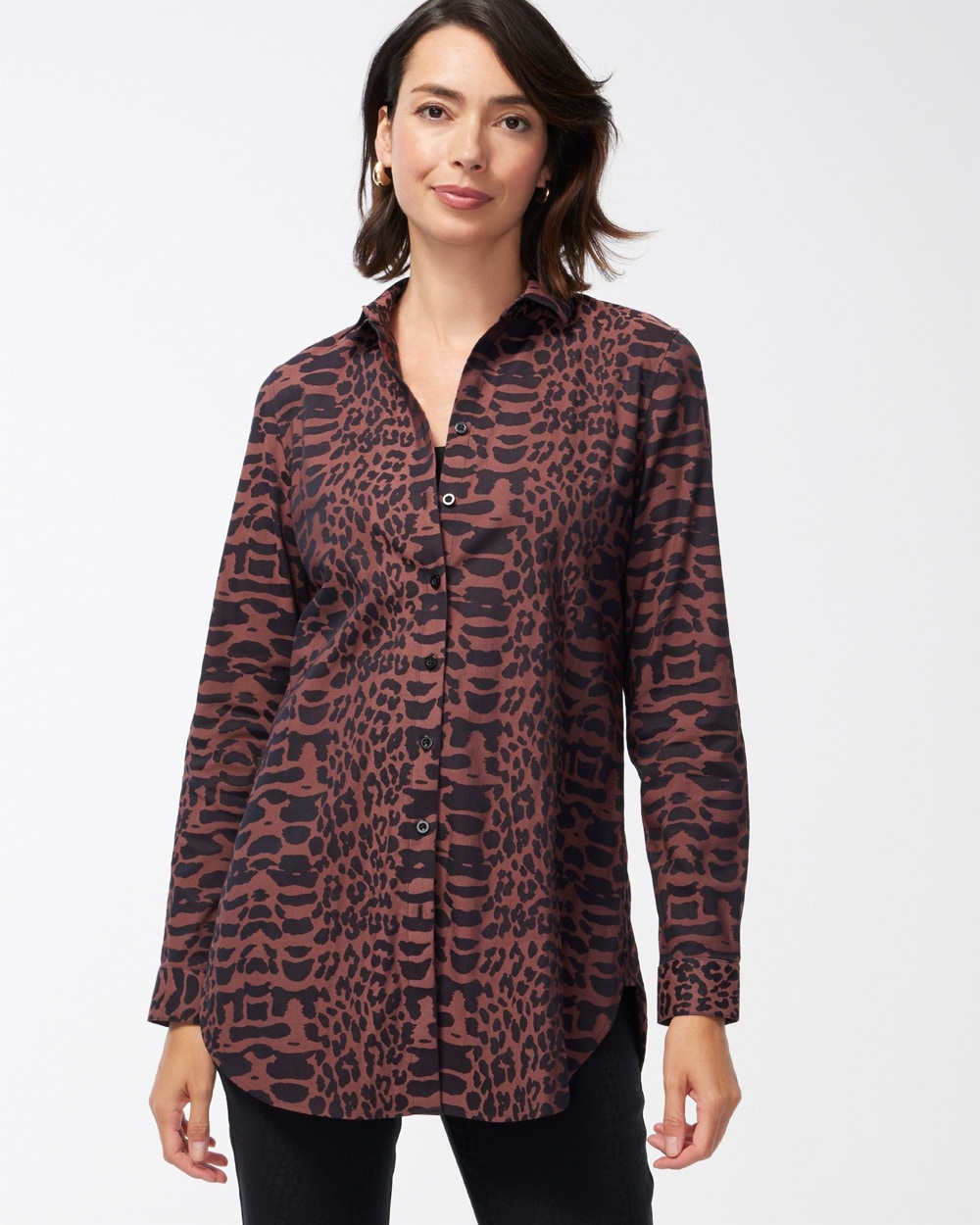 Chico's | No Iron Stretch Animal Print Tunic Sable Brown