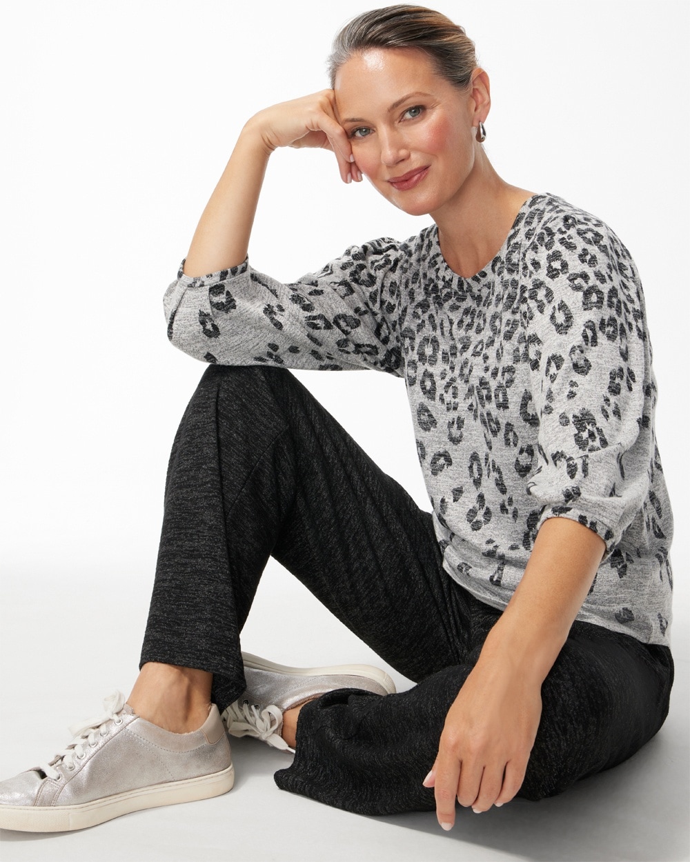 Chico's Activewear | Zenergy Soft Essentials Animal Print Top Salt And Pepper