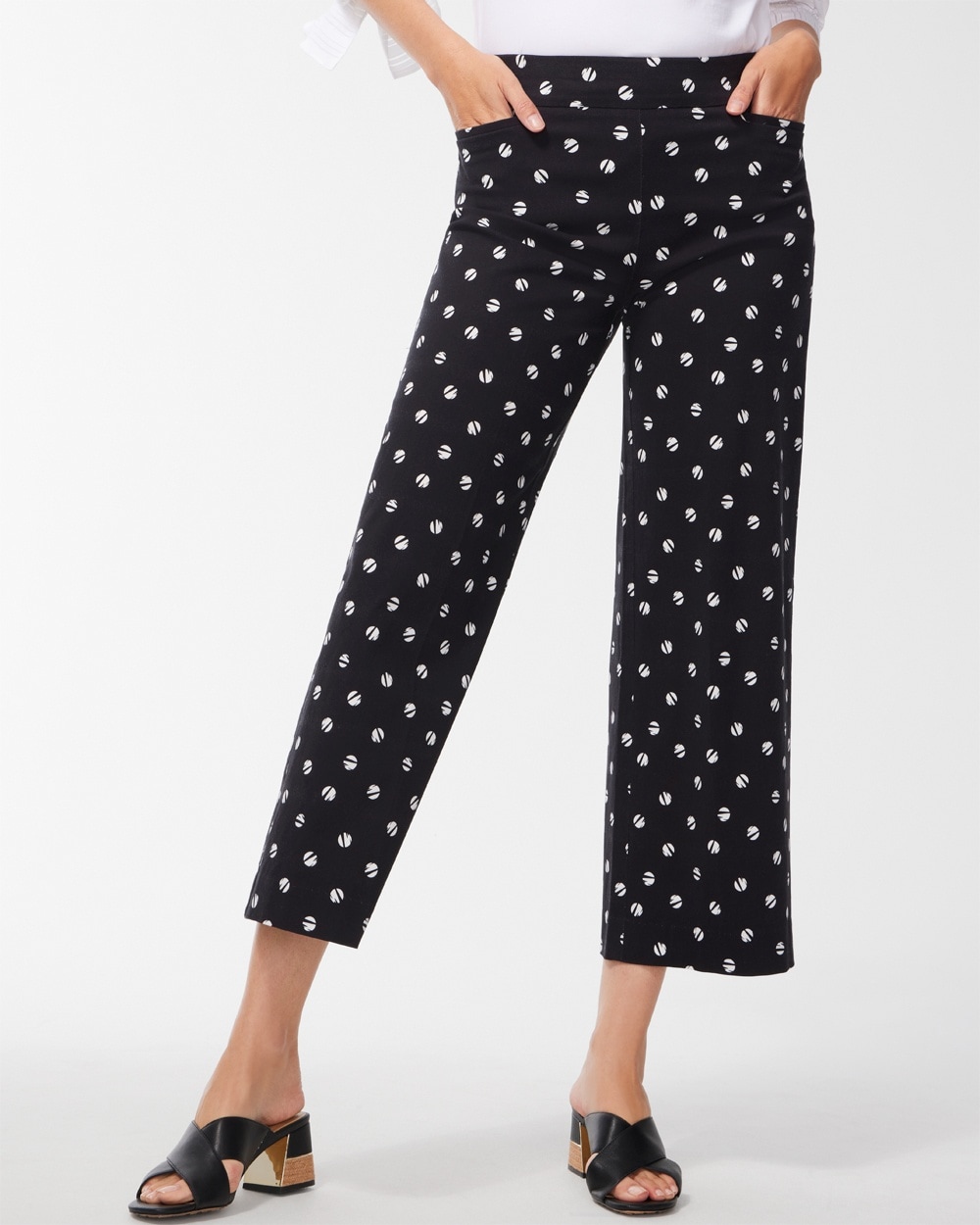 Chico's Pants | Brigitte Dot Print Wide Leg Crops Black/Alabaster