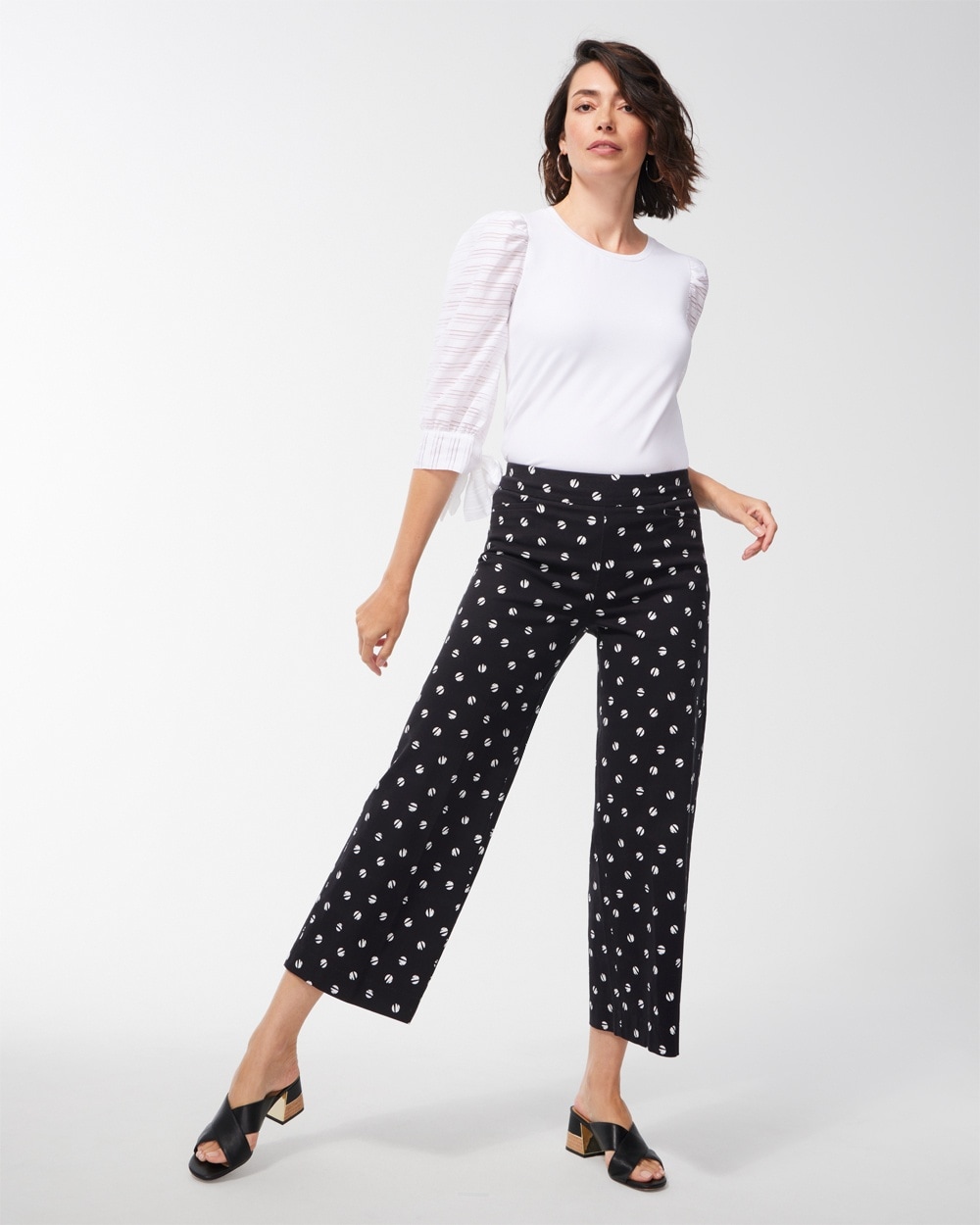 Chico's Pants | Brigitte Dot Print Wide Leg Crops Black/Alabaster