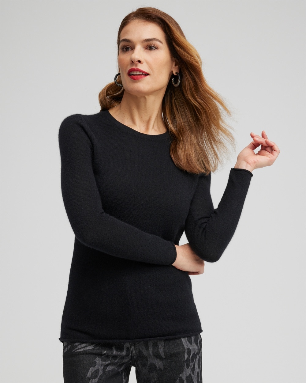 Chico's Sweaters | Cashmere Crew Neck Sweater Black