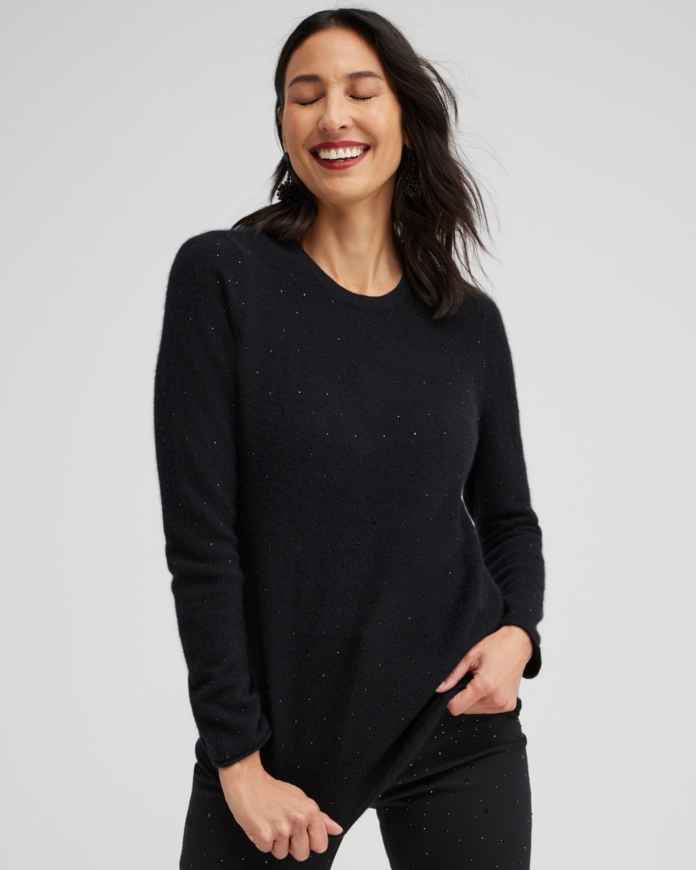 Chico's Sweaters | Cashmere Crew Neck Sweater Black