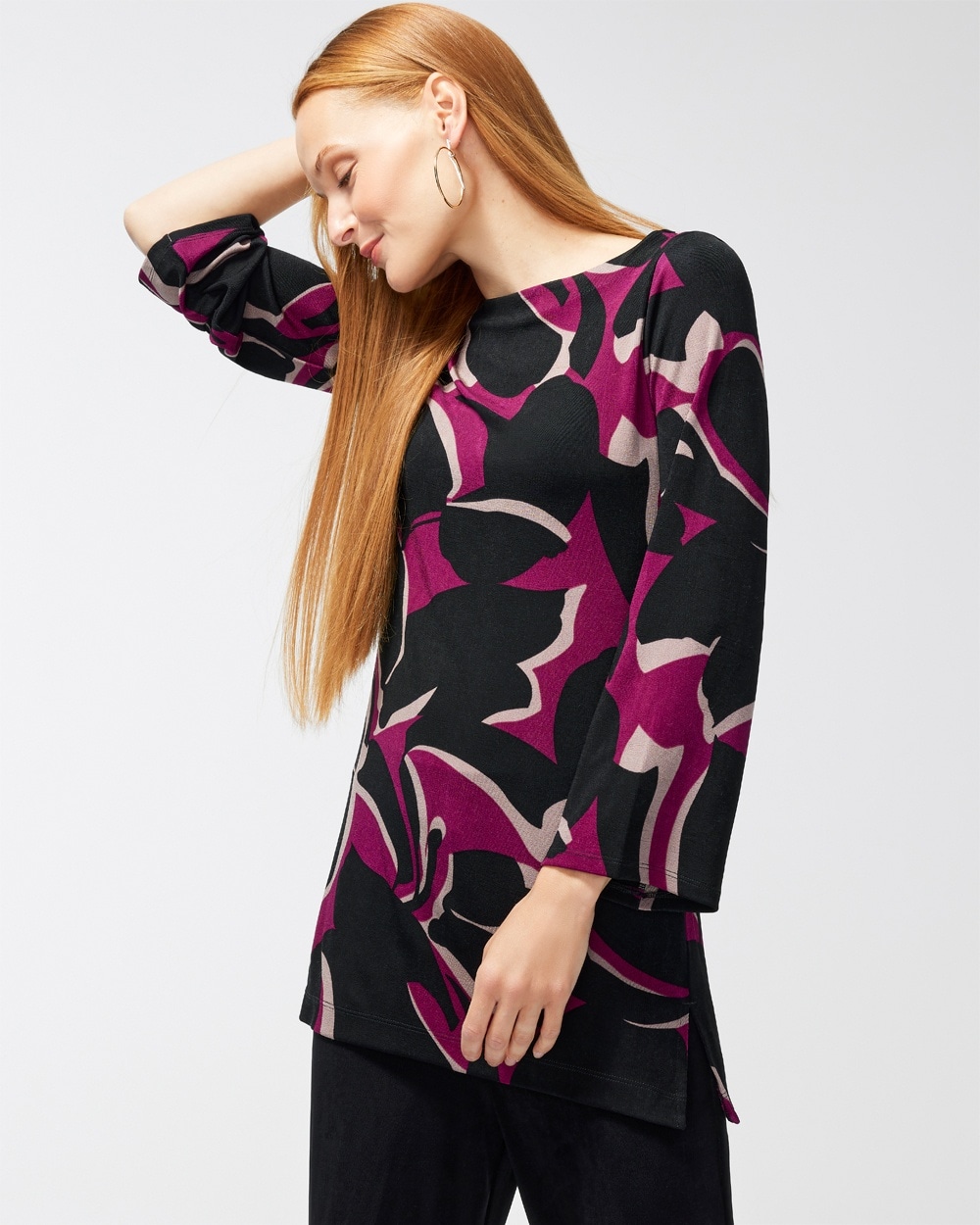 Chico's | Travelers Leaf Print Tunic Wicked Plum