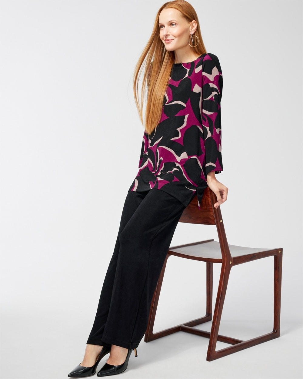 Chico's | Travelers Leaf Print Tunic Wicked Plum