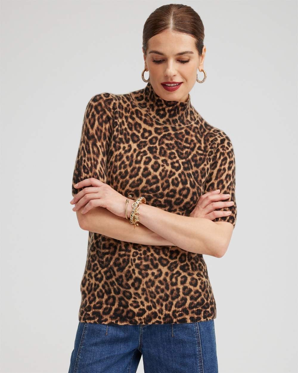 Chico's Sweaters | Cashmere Leopard Elbow Sleeve Sweater Brown