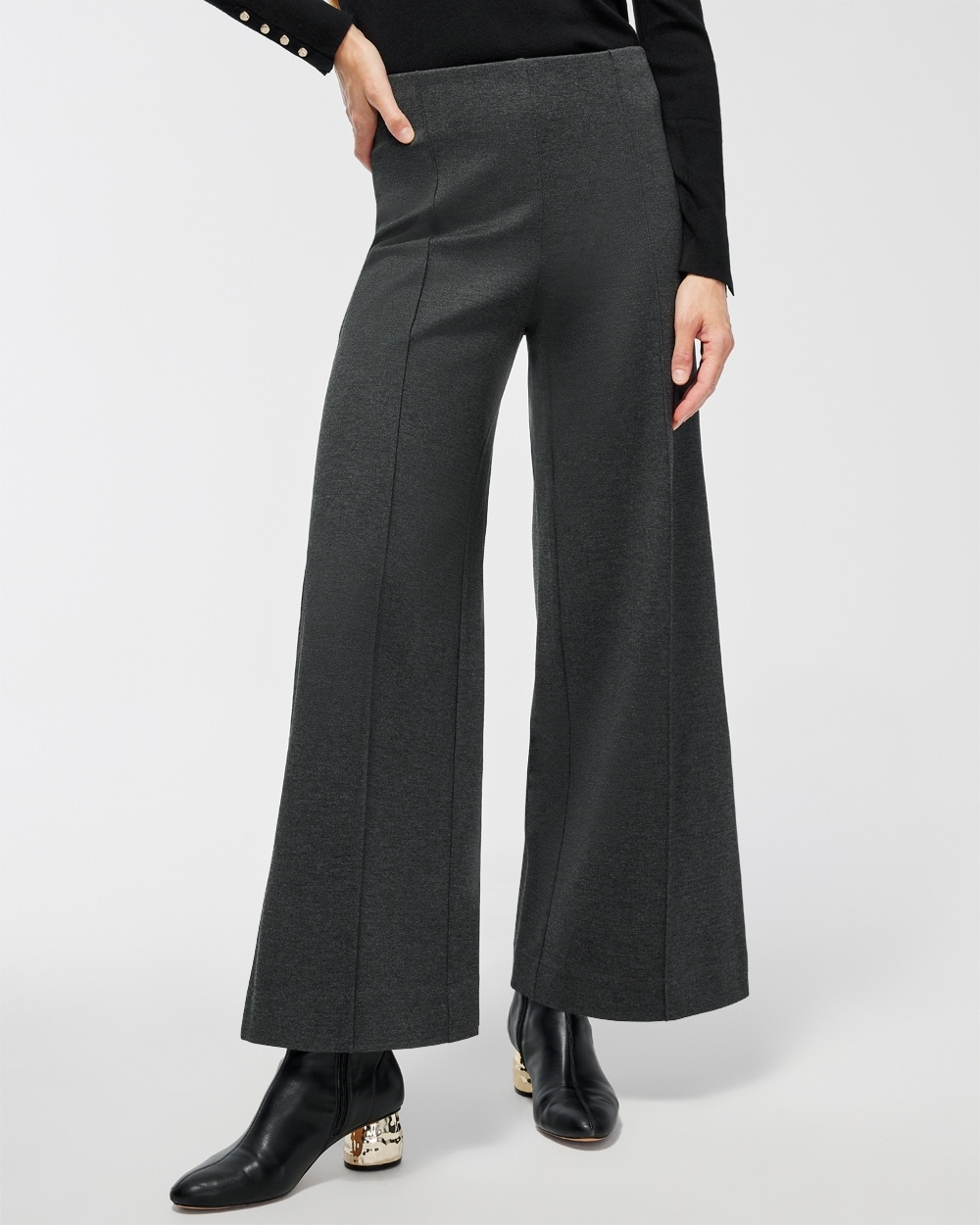 Chico's Pants | Ponte Pintuck Wide Leg Ankle Pants Graphite Heather Gray