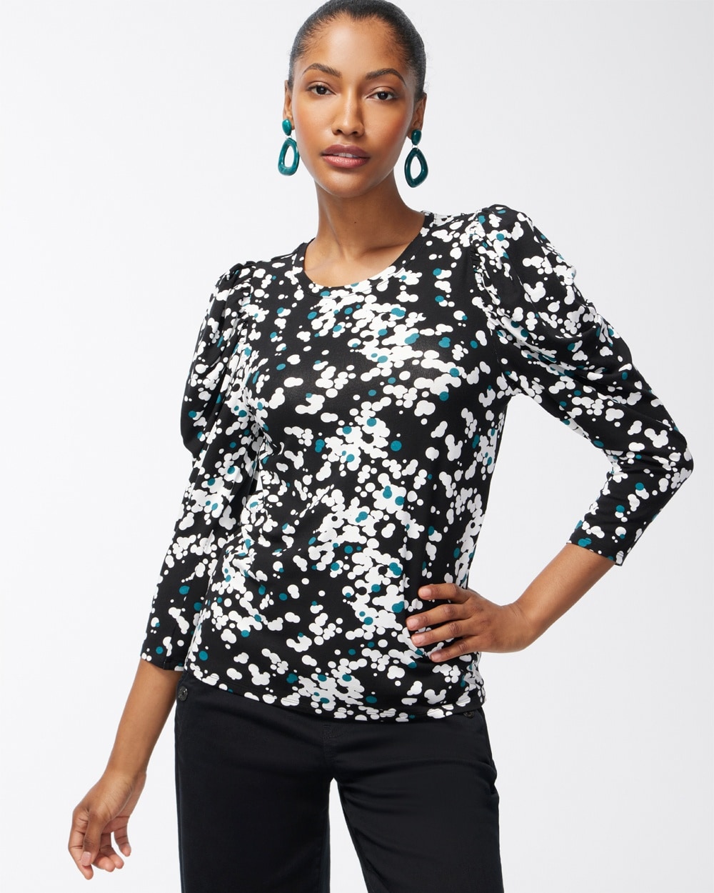 Chico's Best Sellers | Touch of Cool Dot Romance Sleeve Top Black