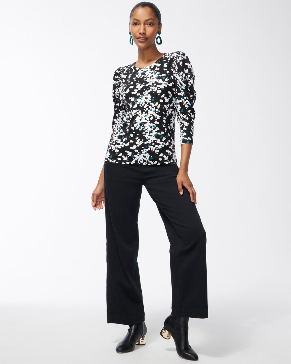 Chico's Best Sellers | Touch of Cool Dot Romance Sleeve Top Black