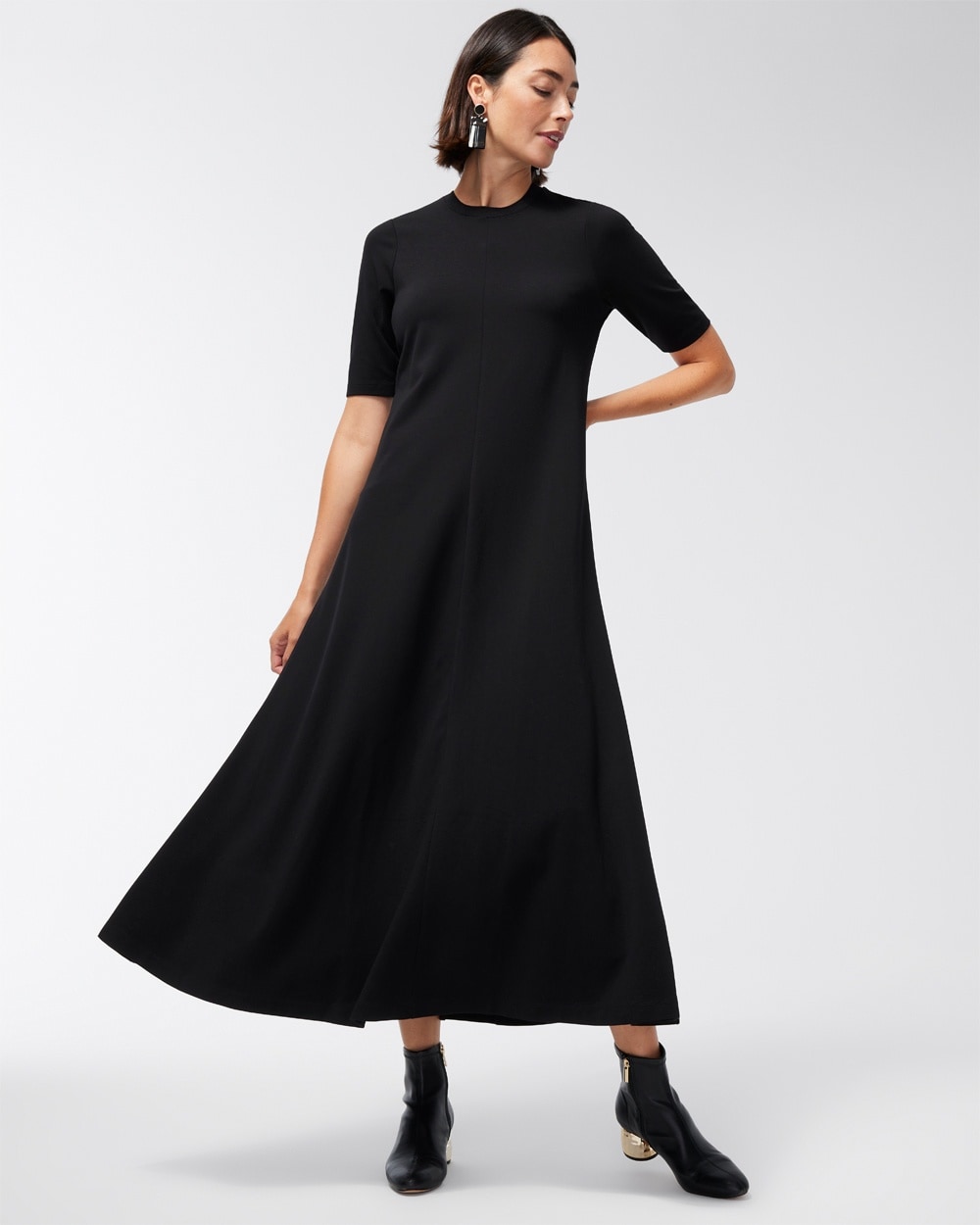 Chico's Pants | Petite Ponte A-line Maxi Dress Black