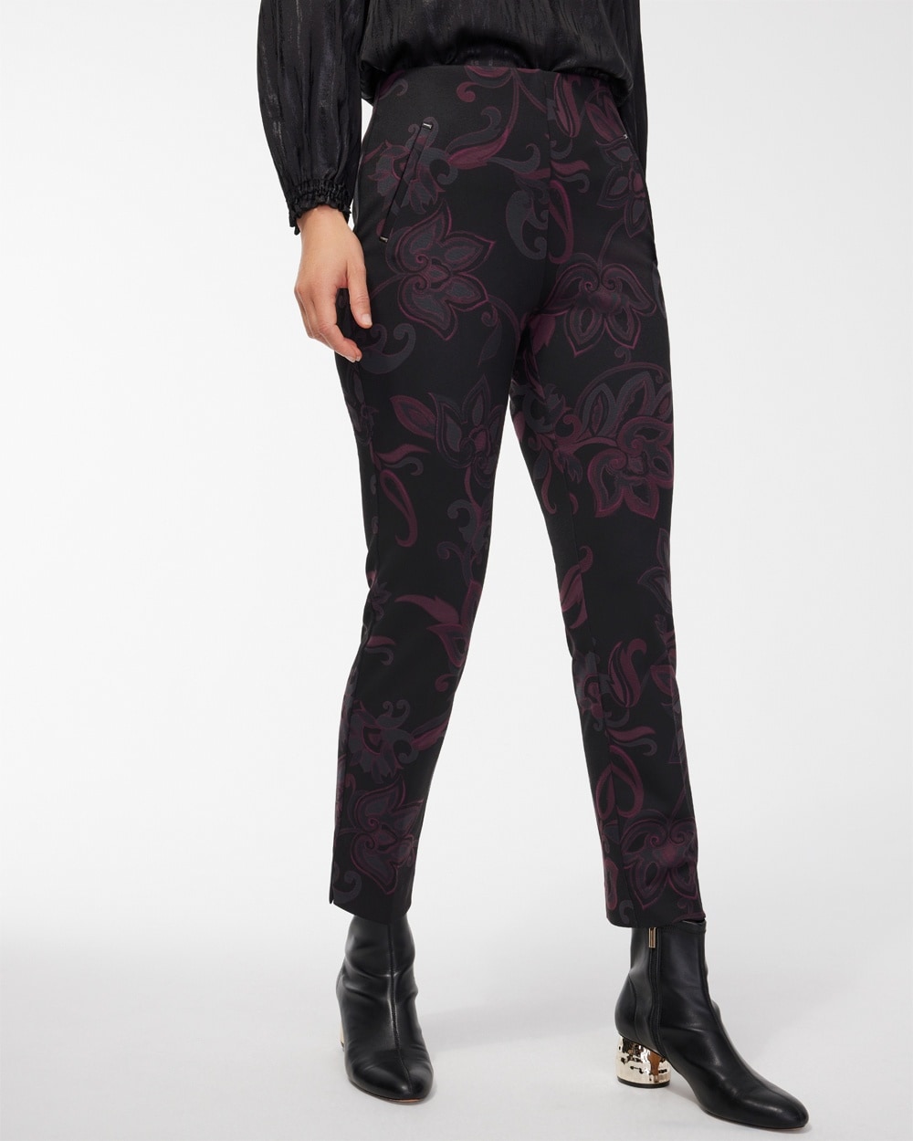 Chico's Pants | Juliet Ponte Floral Ankle Pants Black