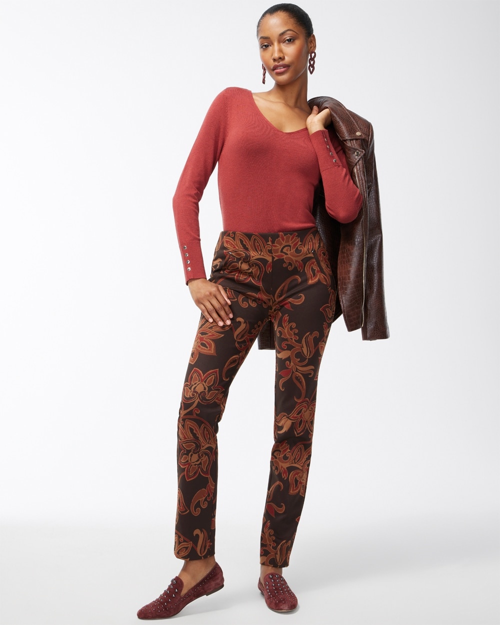 Chico's Pants | Juliet Ponte Floral Ankle Pants Black