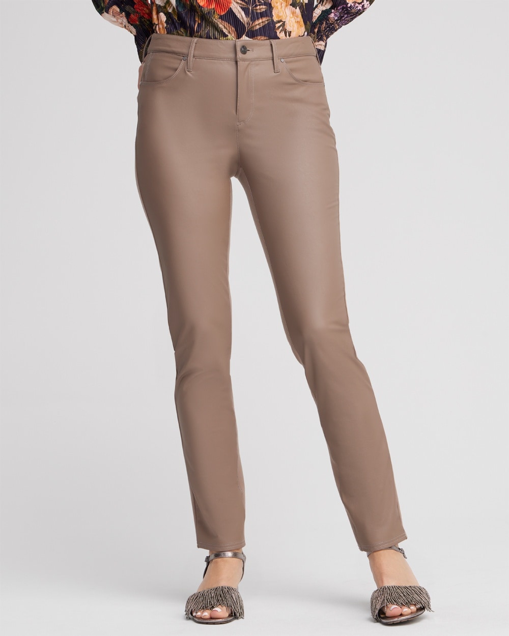 Chico's Pants | Faux Leather Front Ponte Back Pants Mocha Delight