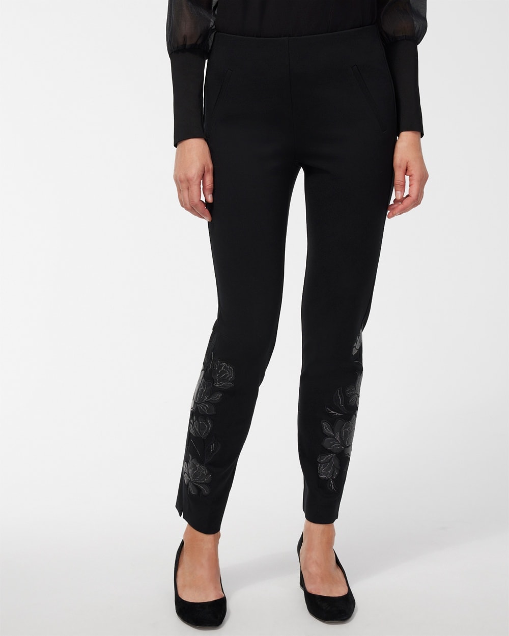 Chico's Pants | Juliet Faux Leather Applique Ankle Pants Black