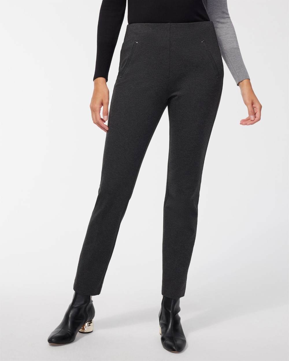 Chico's Pants | Juliet Ponte Trim Detail Ankle Pants Graphite Heather Gray