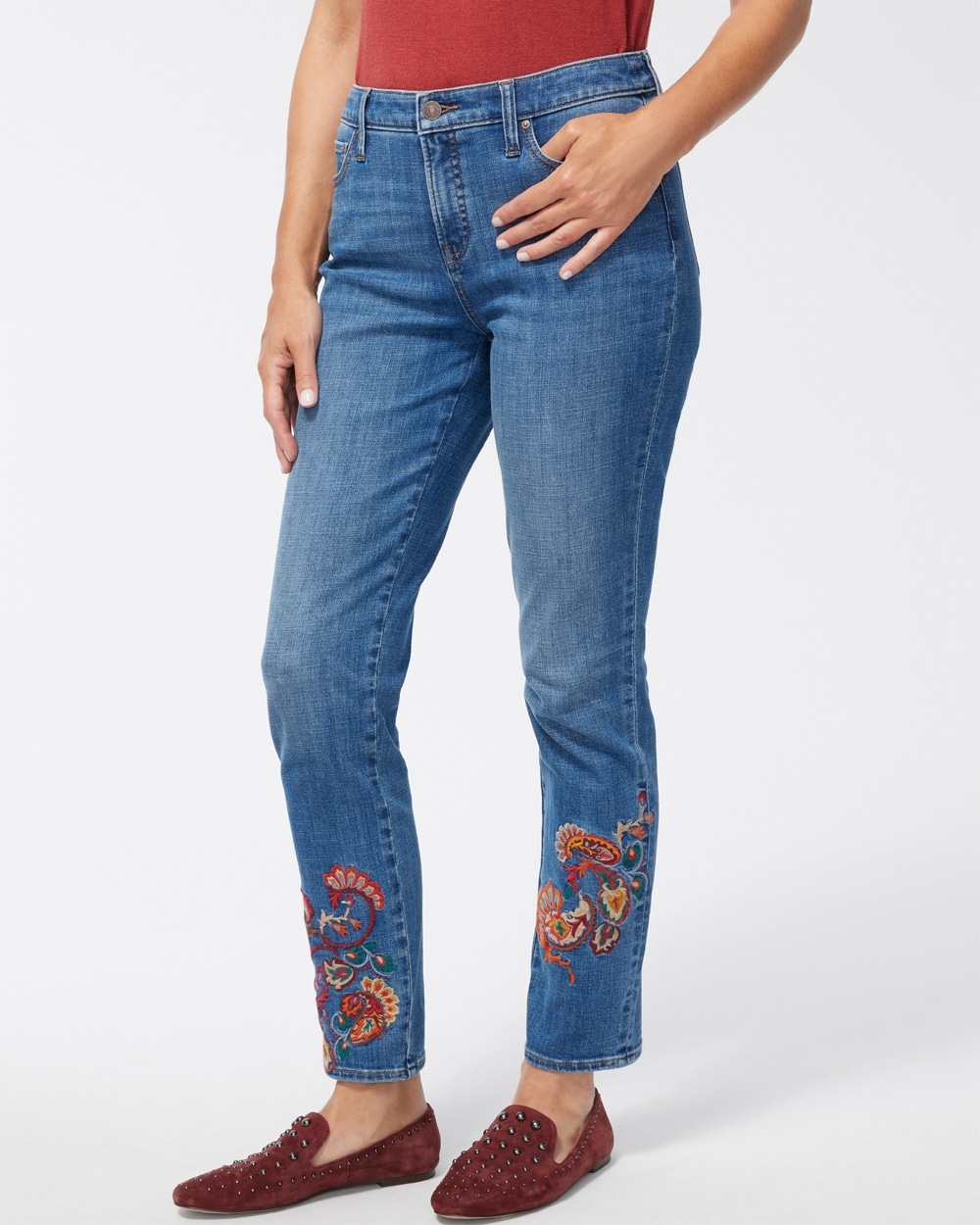 Chico's Jeans & Denim | Girlfriend Embroidered Ankle Jeans