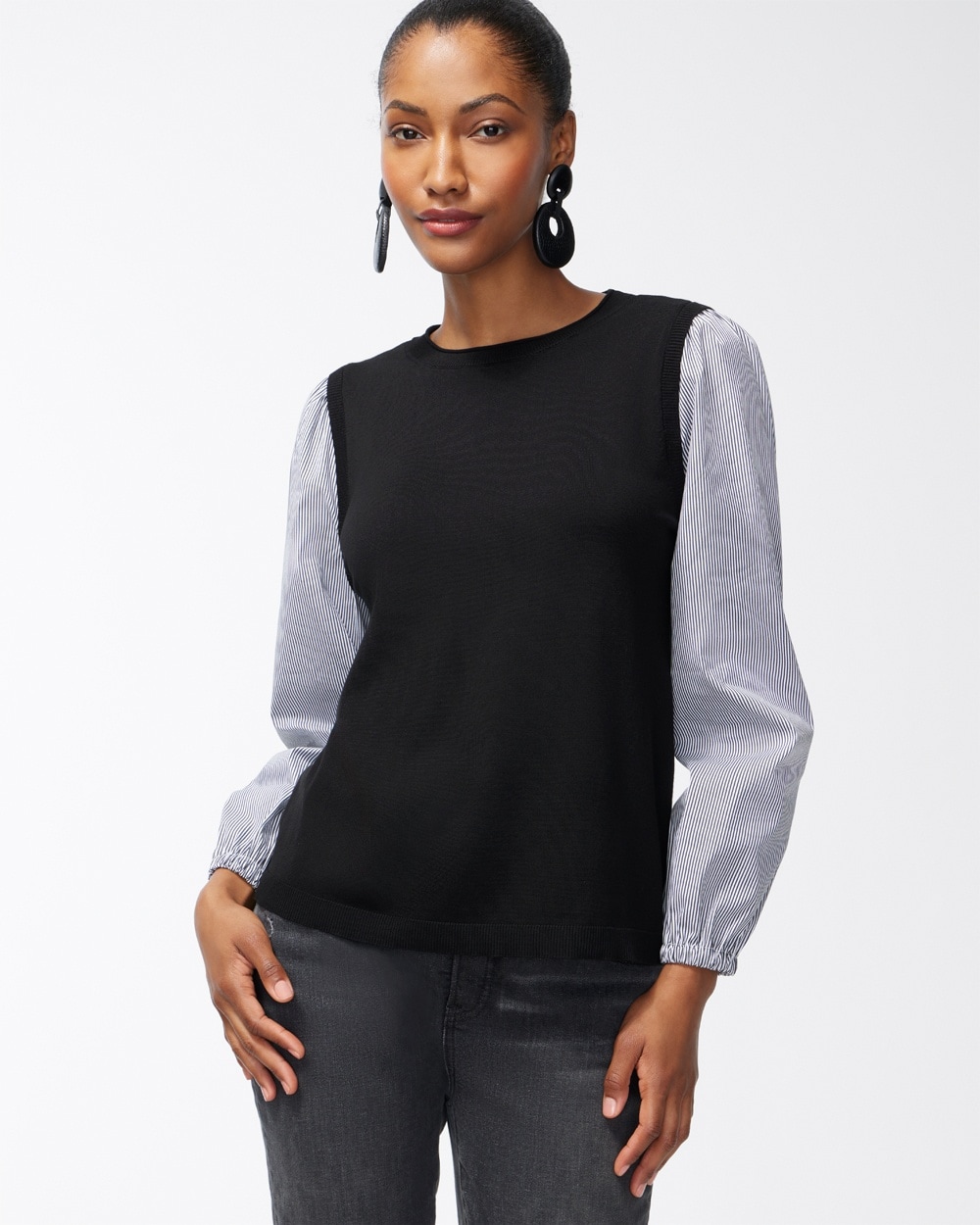 Chico's Best Sellers | Knit Woven Pullover Sweater Black