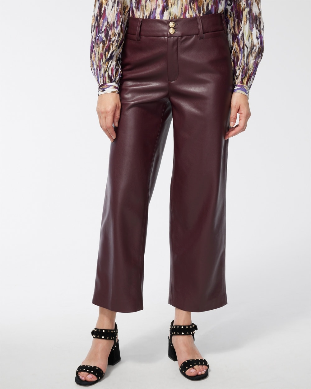 Chico's Pants | Faux Leather Wide Leg Crops Windsor Wine