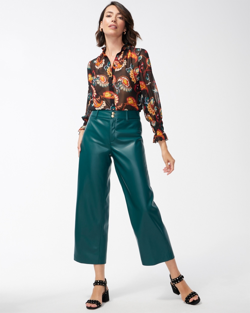 Chico's Pants | Faux Leather Wide Leg Crops Windsor Wine