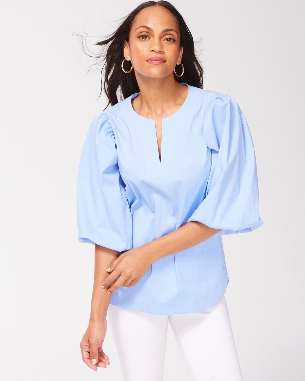 Chico's | No Iron Stretch Shadow Stripe Top Blue Veil