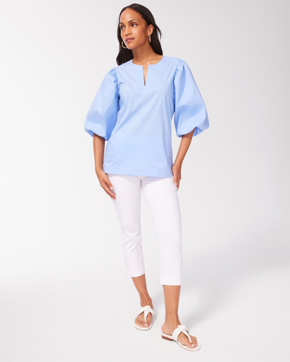 Chico's | No Iron Stretch Shadow Stripe Top Blue Veil