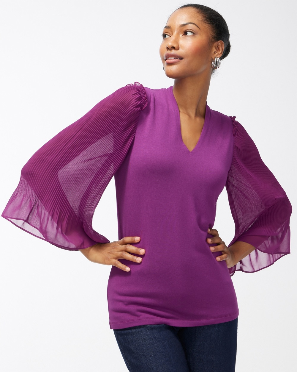 Chico's Best Sellers | Touch of Cool Chiffon Sleeve Tee Sweet Berry