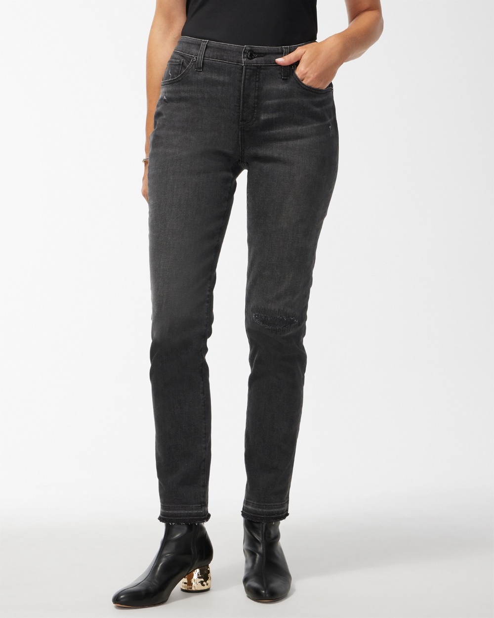 Chico's Jeans & Denim | Girlfriend Distressed Ankle Jeans Black Cherry Wash