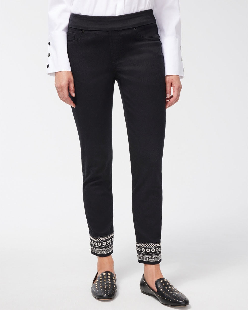 Chico's Jeans & Denim | Faux Leather Trim Pull-on Jeggings Black