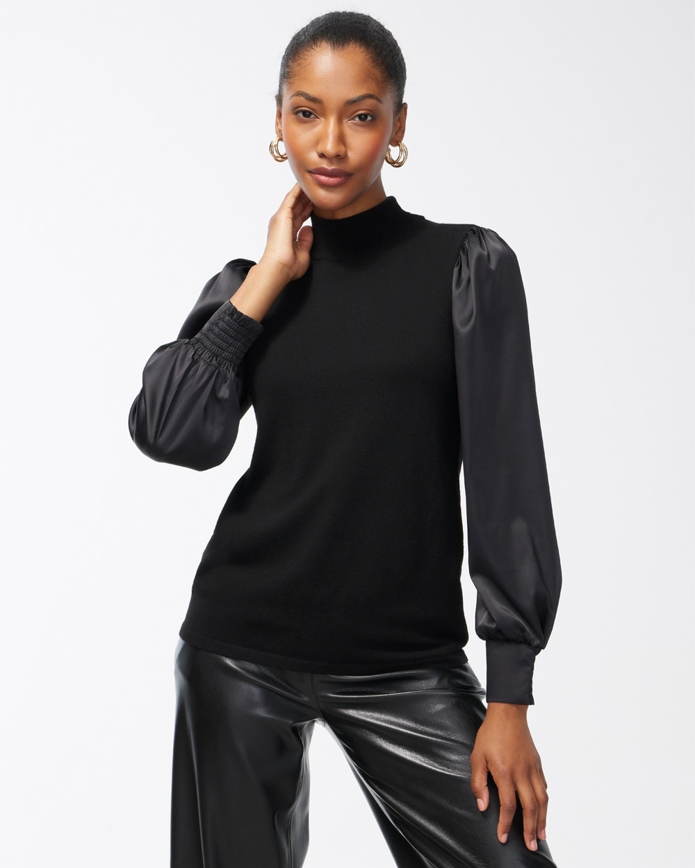 Chico's Best Sellers | Knit Woven Mix Pullover Sweater Black