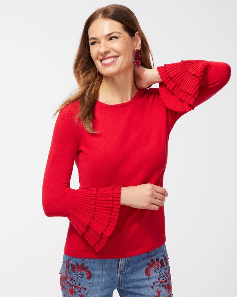 Chico's Best Sellers | Pleat Cuff Pullover Sweater Wild Poppy