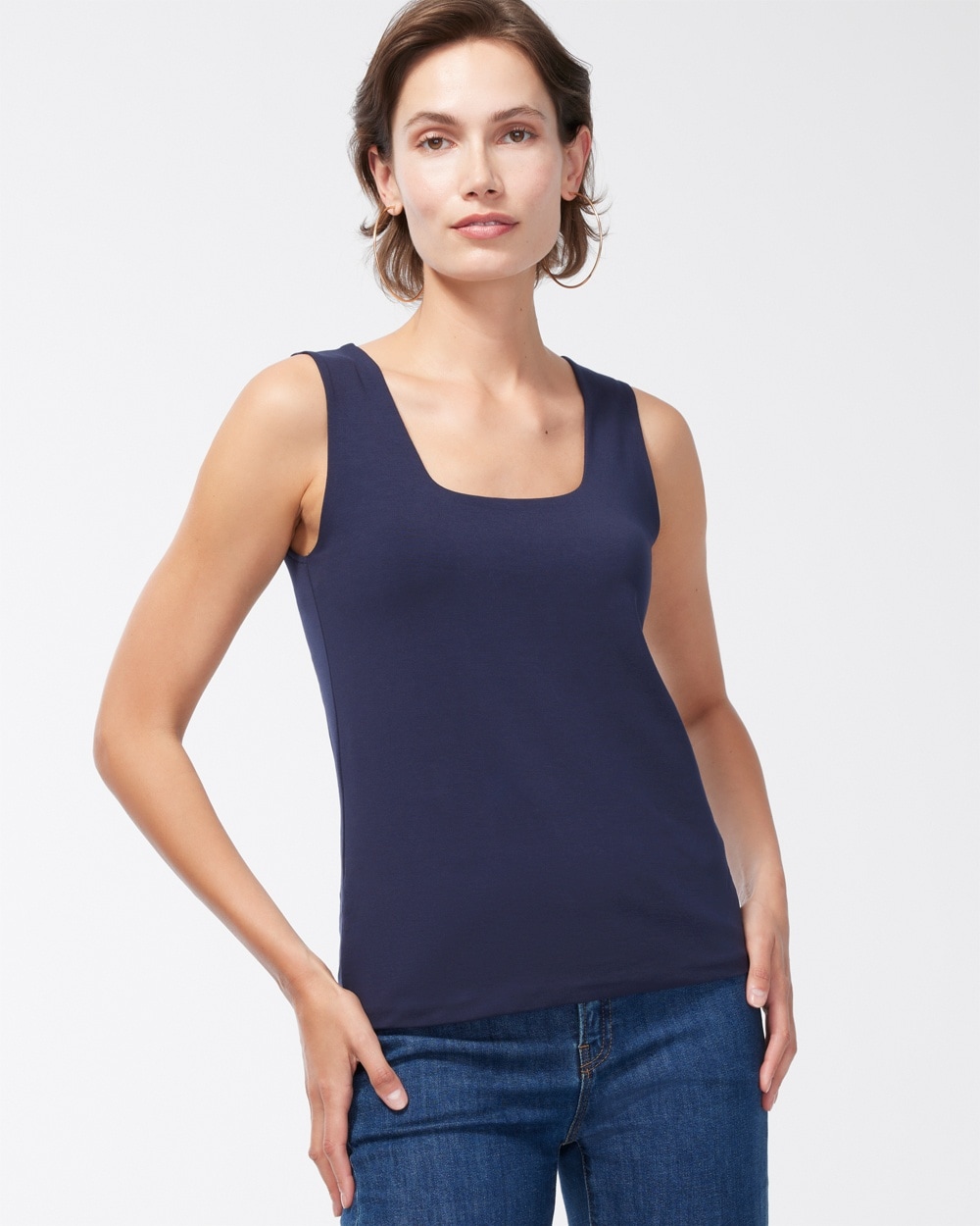 Chico's Tops | Contour Cotton Navy Square Neck Tank Classic Navy