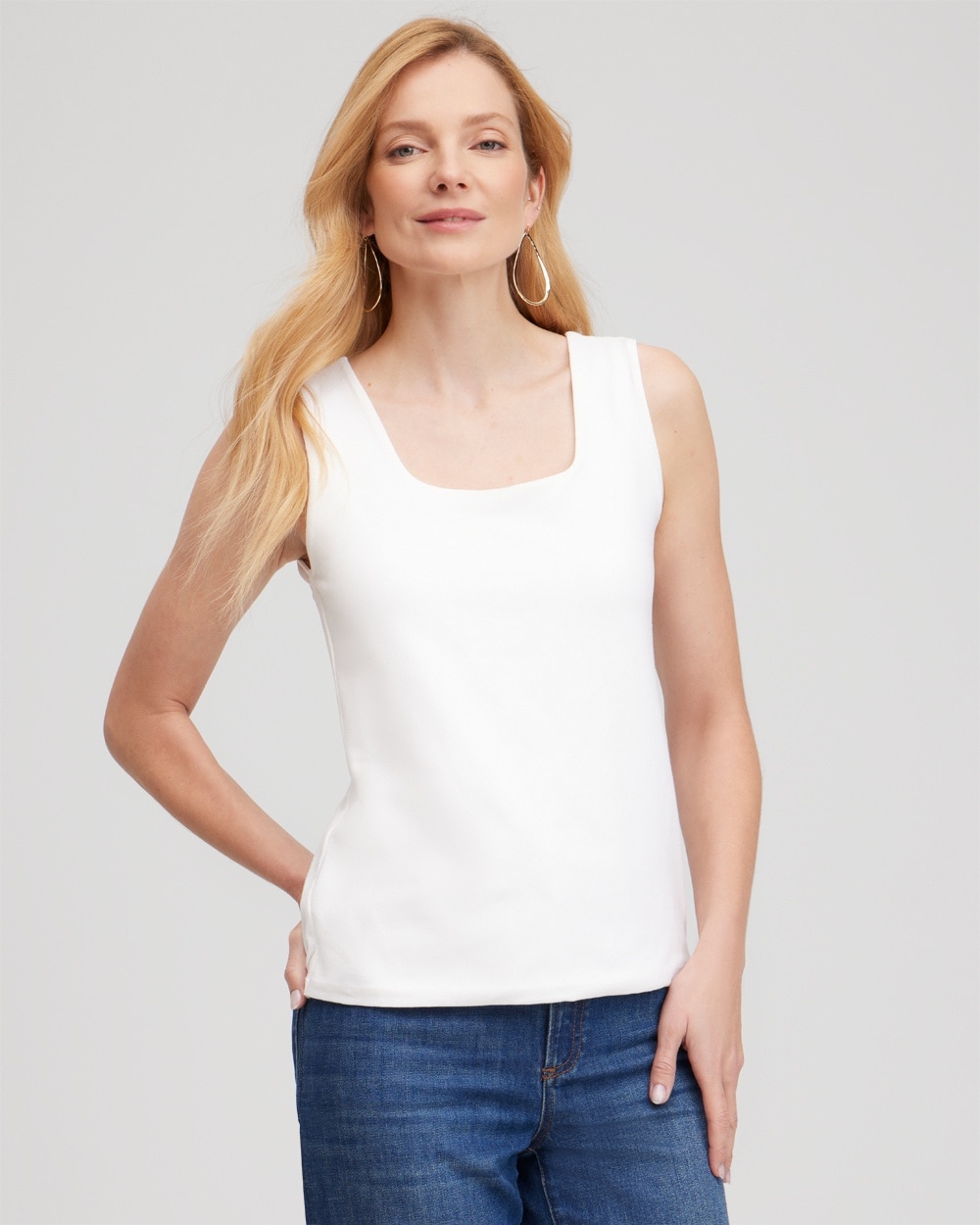 Chico's Tops | Contour Cotton Square Neck Tank Alabaster